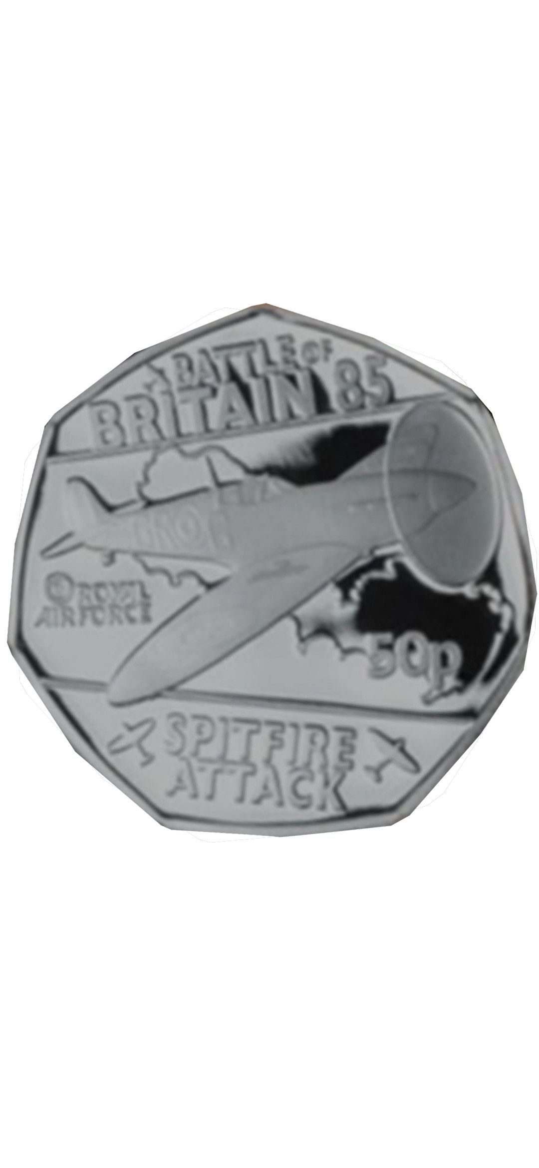 Guernsey 50 Pence - Charles III Battle of Britain - Spitfire Attack; Silver Proof reverse