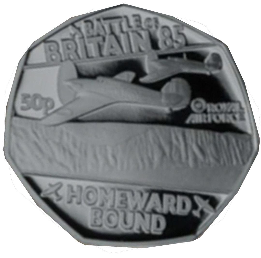 Guernsey 50 Pence - Charles III Battle of Britain - Homeward Bound; Silver Proof reverse