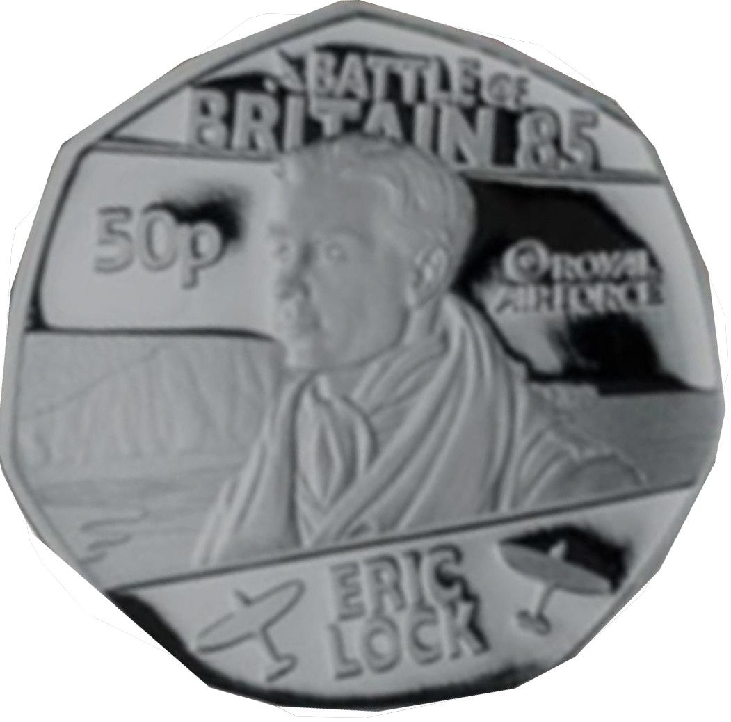 Guernsey 50 Pence - Charles III Battle of Britain - Eric Lock; Silver Proof reverse