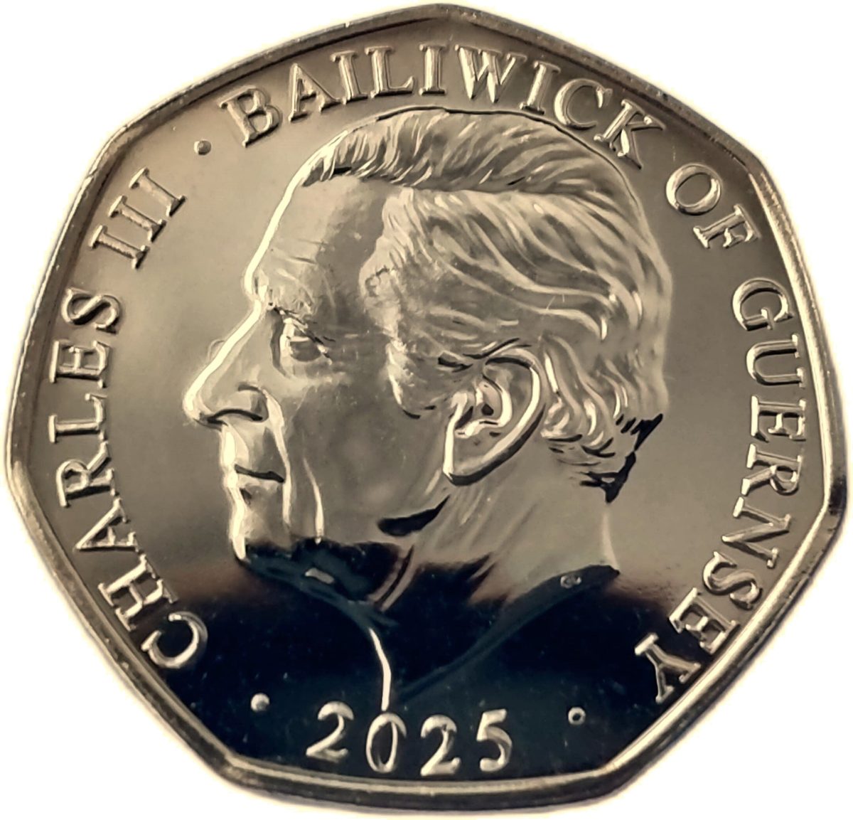 Guernsey 50 Pence - Charles III Battle of Britain - Spitfire Attack; Gold plated obverse