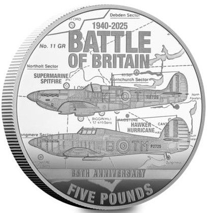 Guernsey 5 Pounds - Charles III Battle of Britain; Silver Proof