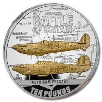 Guernsey 10 Pounds - Charles III Battle of Britain; Silver Proof