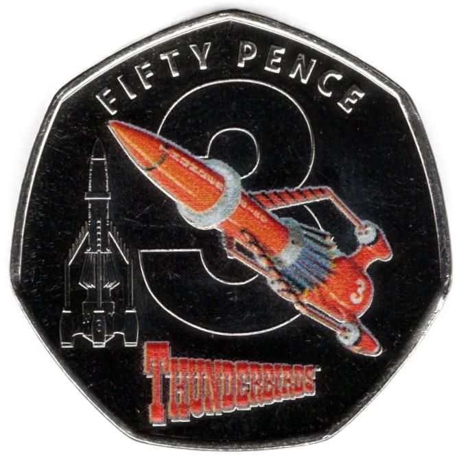 Guernsey 50 Pence - Charles III Thunderbirds - 3; Colour reverse