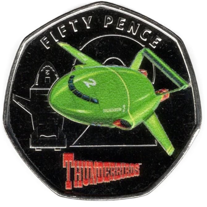 Guernsey 50 Pence - Charles III Thunderbirds - 2; Colour reverse