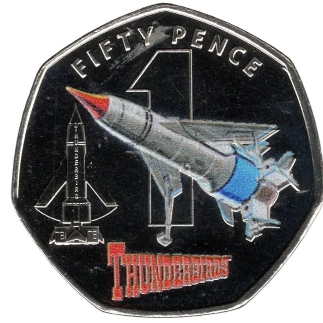 Guernsey 50 Pence - Charles III Thunderbirds - 1; Colour reverse