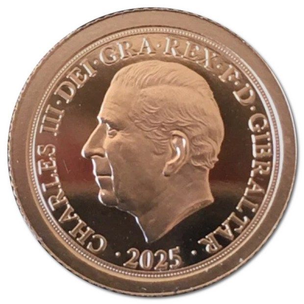 Gibraltar ⅛ Sovereign - Charles III Shield Sovereign; Gold obverse