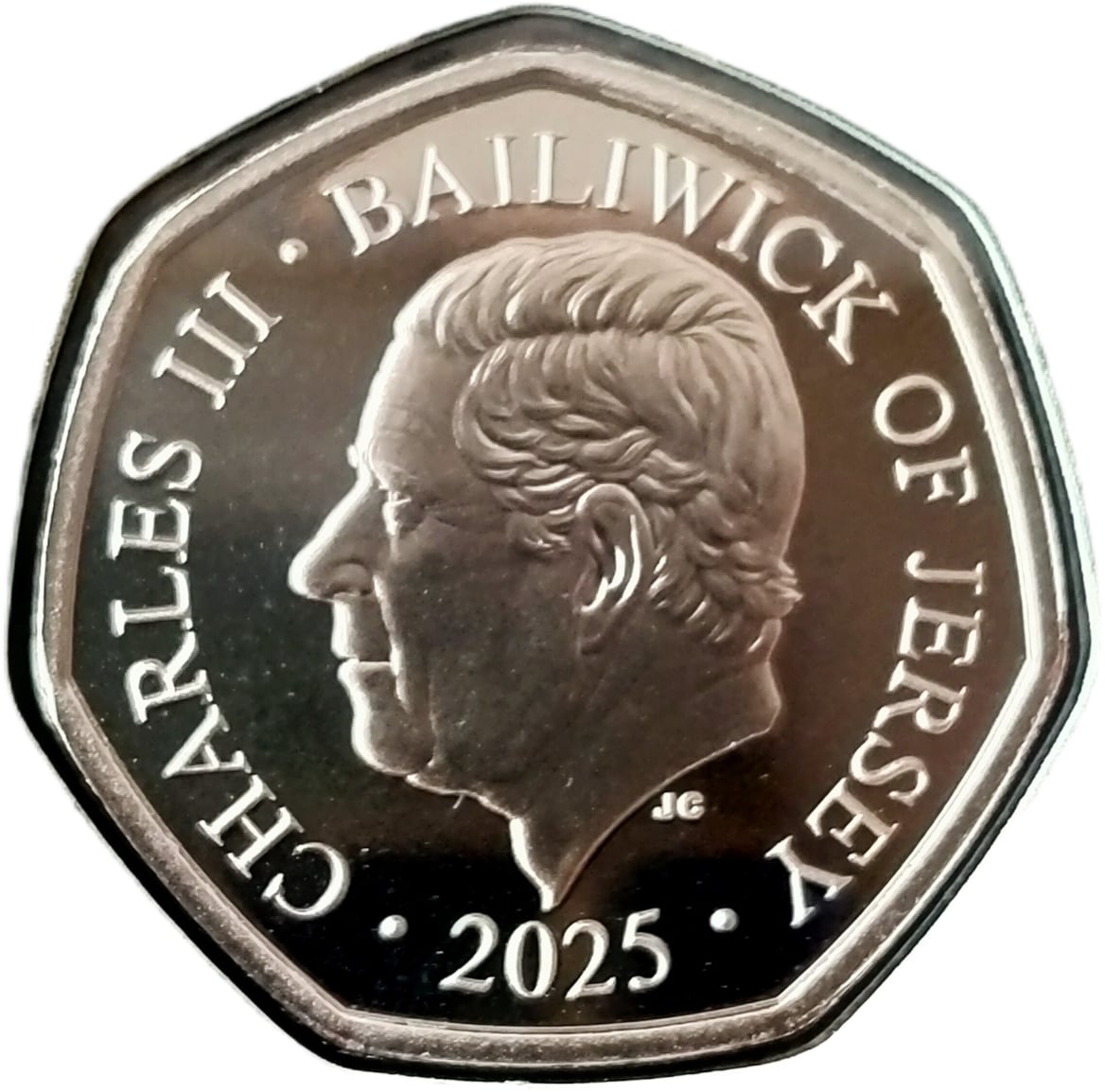 Jersey 50 Pence - Charles III Canterbury Cathedral obverse
