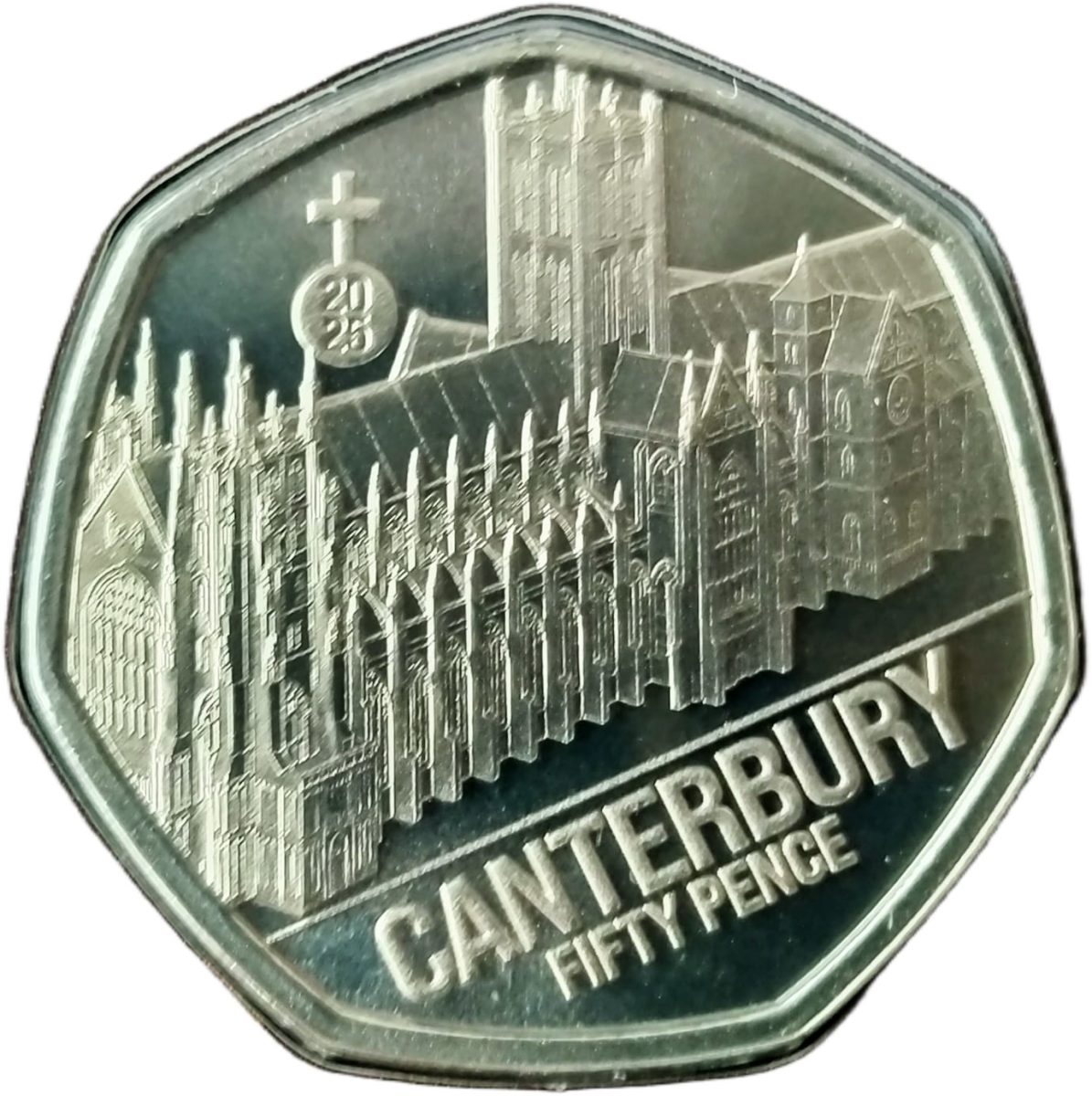 Jersey 50 Pence - Charles III Canterbury Cathedral reverse