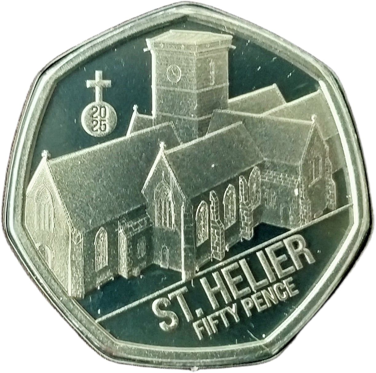 Jersey 50 Pence - Charles III Parish Church of St. Helier reverse