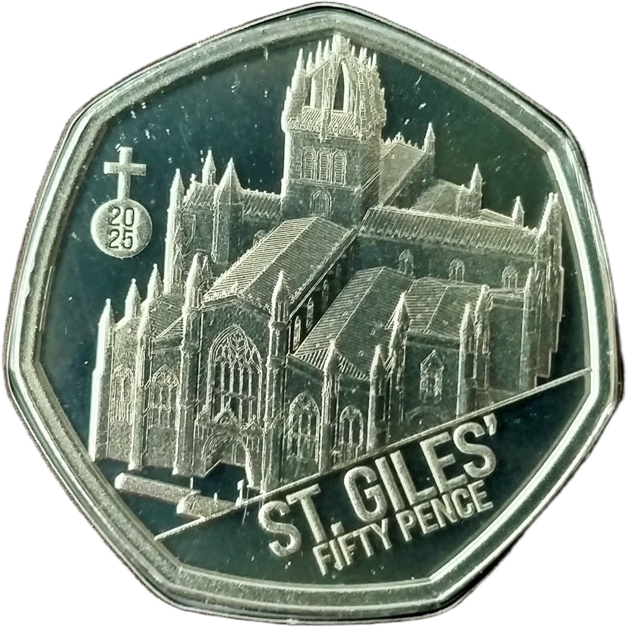Jersey 50 Pence - Charles III St Giles' Cathedral reverse