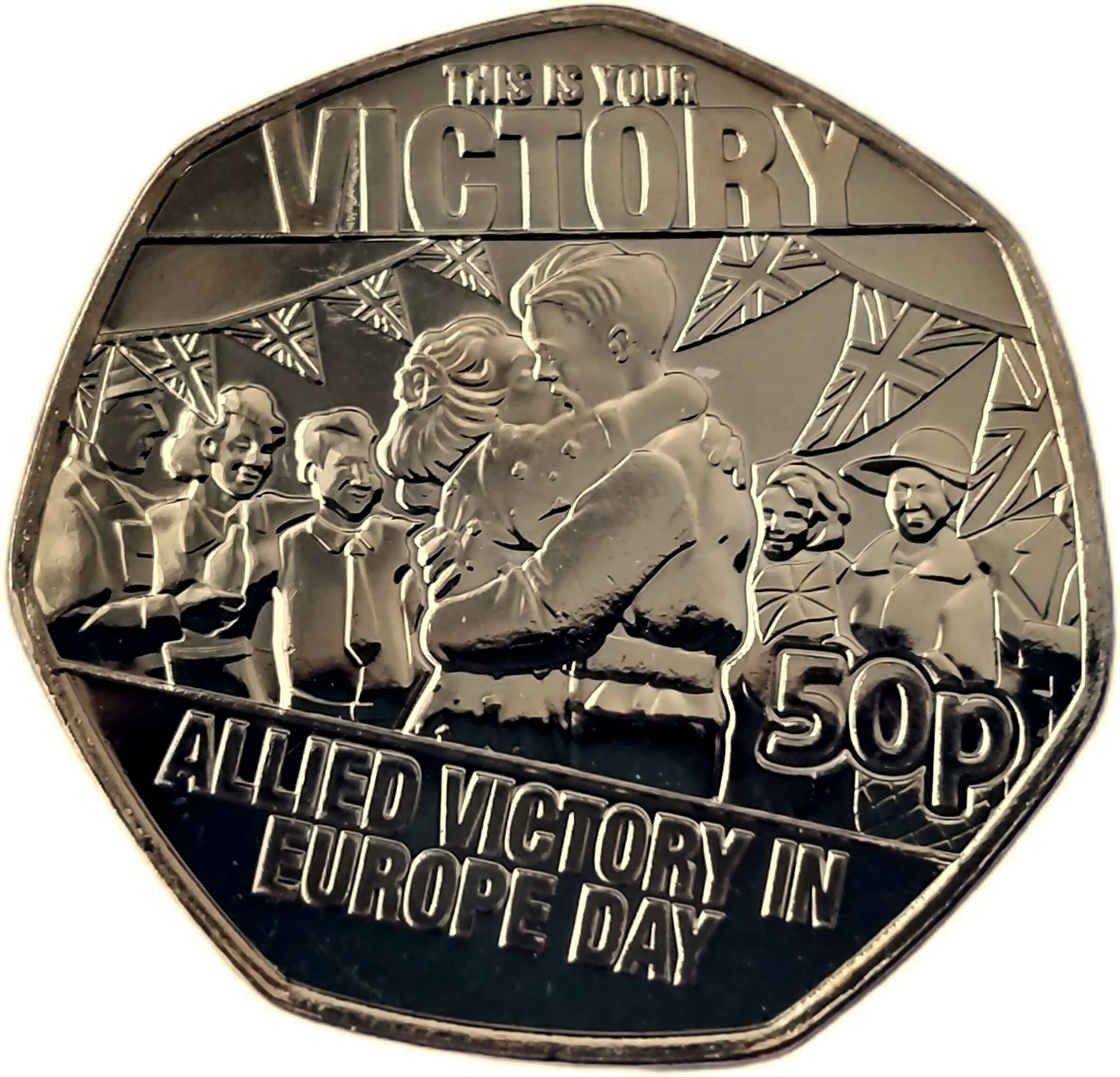 Falkland Islands 50 Pence - Charles III Allied Victory in Europe Day; Gold plated