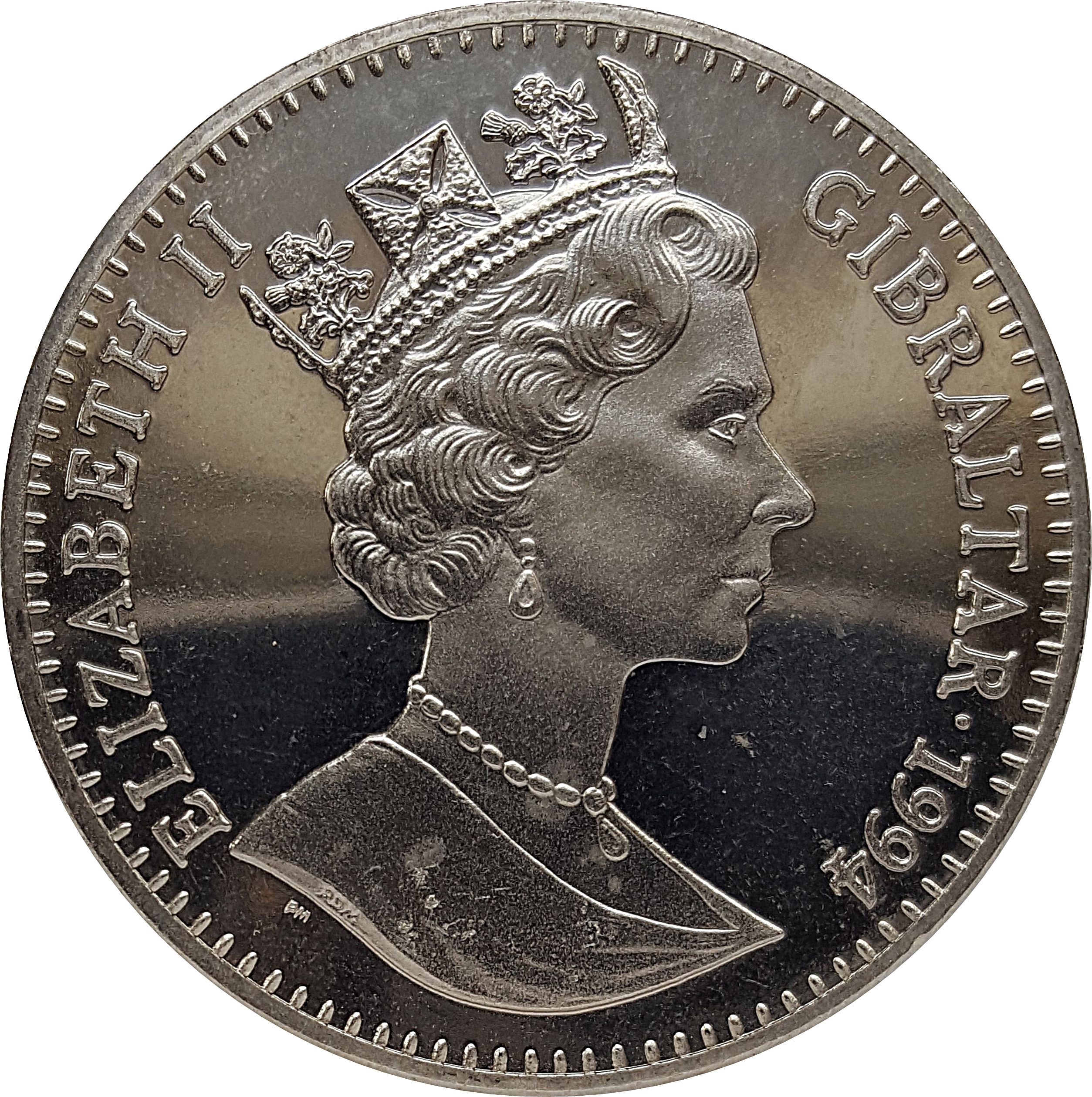 Gibraltar 1 Crown - Elizabeth II "Sherlock Playing the Violin" obverse
