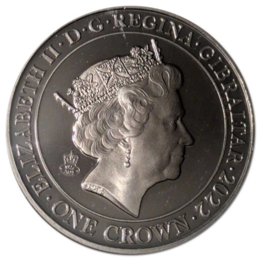 Gibraltar 1 Crown In the name of Elizabeth II; On horse obverse