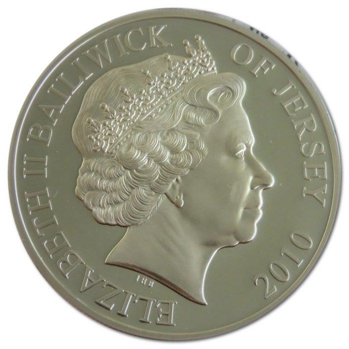 Jersey 5 Pounds - Elizabeth II DBF: Archie McKellar; Silver Proof obverse