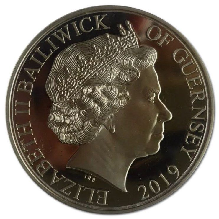 Guernsey 10 Pounds - Elizabeth II 75th anniversary of D-Day; Silver Proof obverse