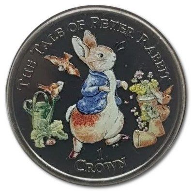 Isle of Man 1 Crown - Elizabeth II The Tale of Peter Rabbit; Coloured reverse