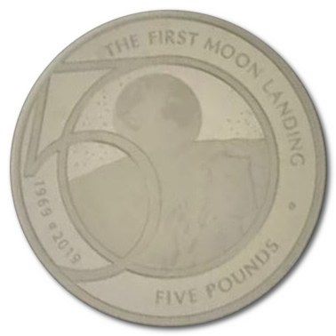 Alderney 5 Pounds - Elizabeth II Moon Landing; Silver plated reverse
