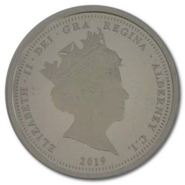Alderney 5 Pounds - Elizabeth II Moon Landing; Silver plated coloured obverse