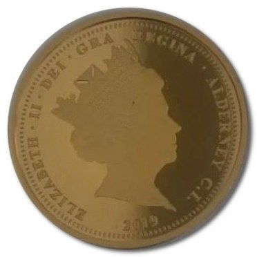 Alderney 5 Pounds - Elizabeth II Moon Landing; Gold plated obverse