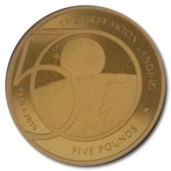 Alderney 5 Pounds - Elizabeth II Moon Landing; Gold plated