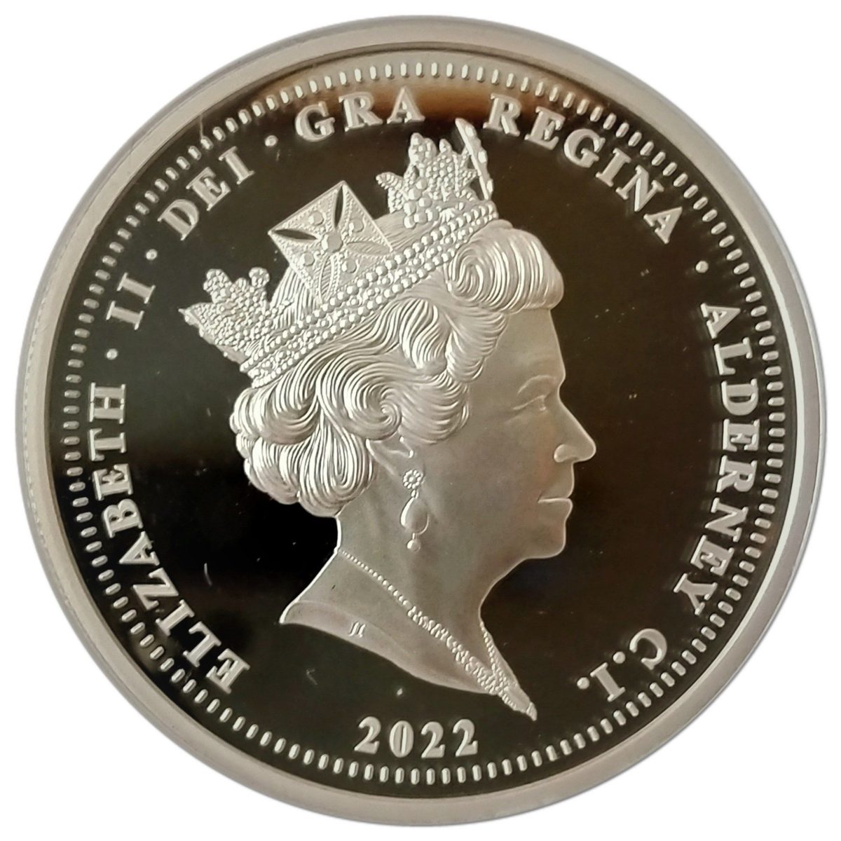 Alderney 5 Pounds - Elizabeth II RNLI; Roy Barker I and Queen; Silver plated obverse