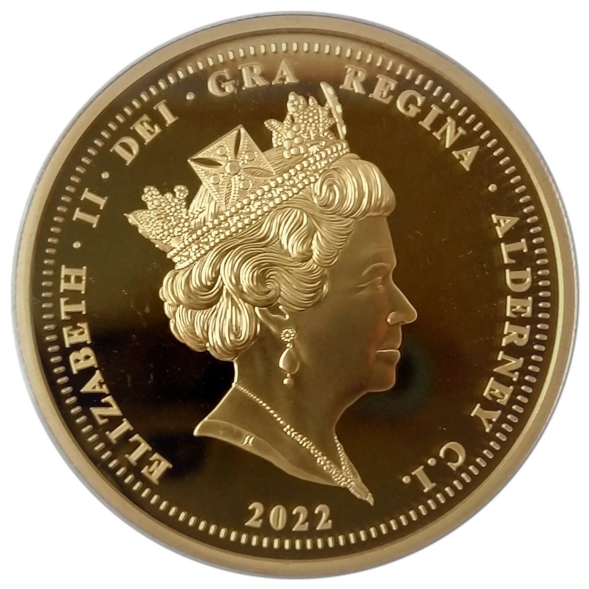 Alderney 5 Pounds - Elizabeth II RNLI; Roy Barker I and Queen; Gold plated obverse
