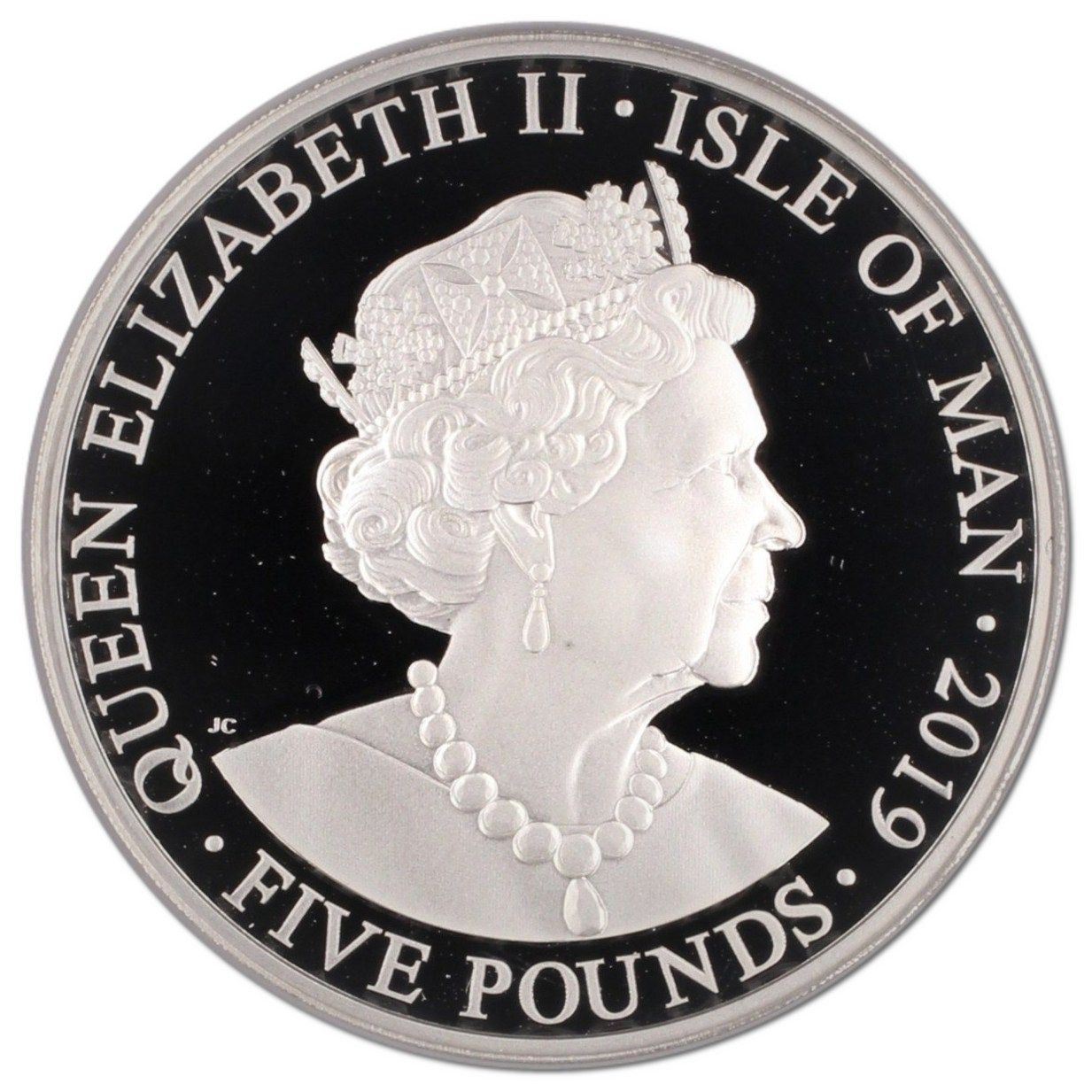 Isle of Man 5 Pounds - Elizabeth II Moon Landing; Silver Proof obverse
