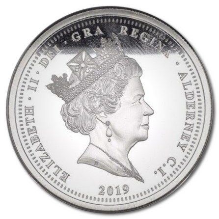 Alderney 5 Pounds - Elizabeth II Puffin; Silver Coloured obverse