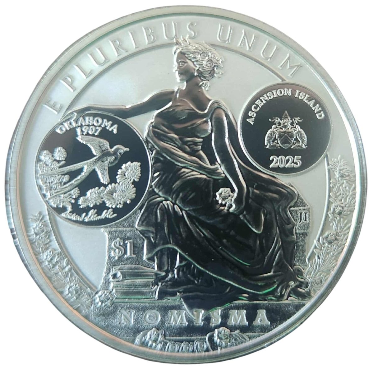 Ascension Island 1 Dollar World's Fair of Money; silver plated obverse