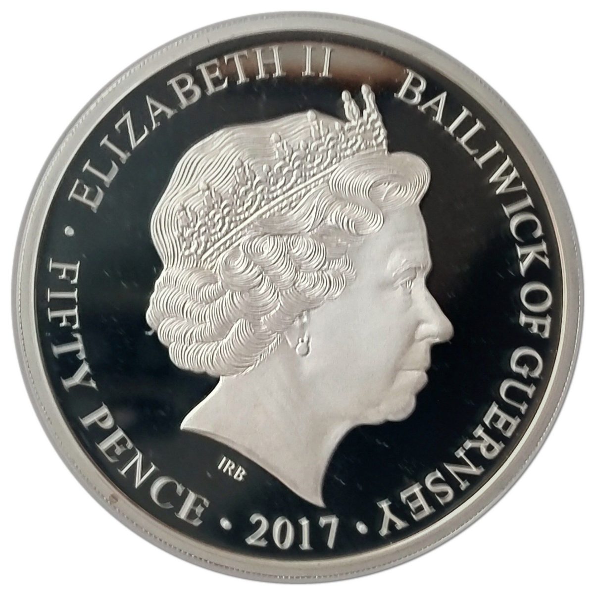 Guernsey 50 Pence - Elizabeth II Battle of Britain Memorial Flight - Spitfire obverse