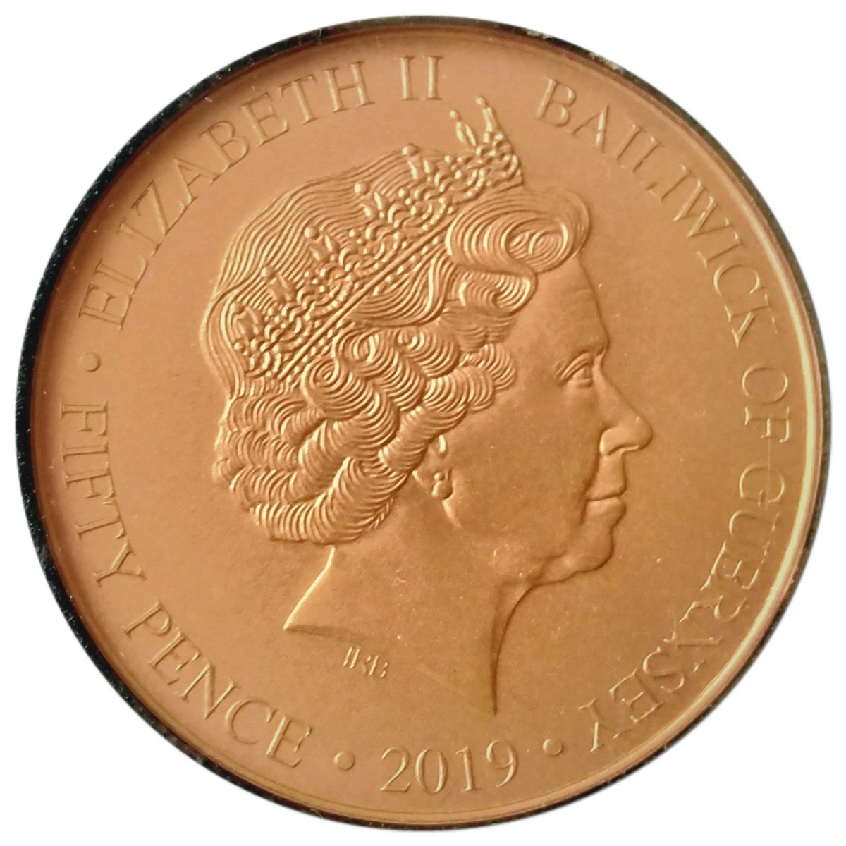 Guernsey 50 Pence - Elizabeth II Moonlanding; Orange Titanium obverse