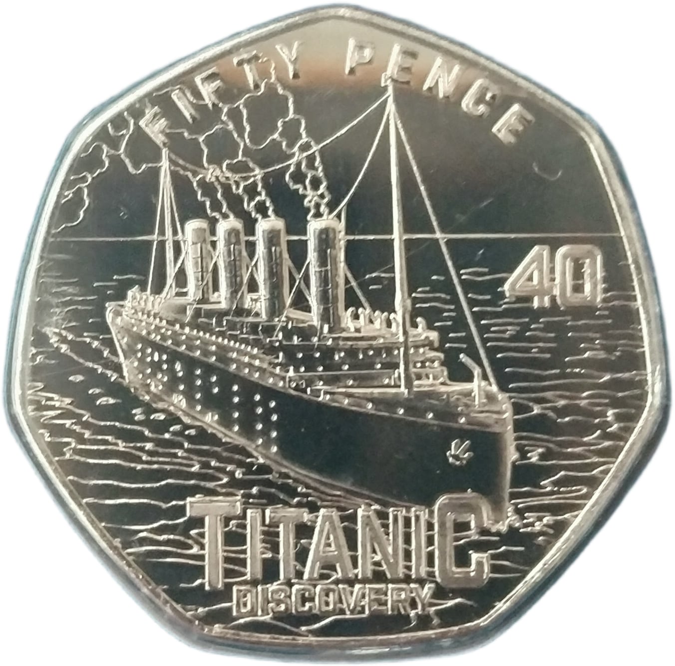 Guernsey 50 Pence - Charles III Titanic - The Journey reverse