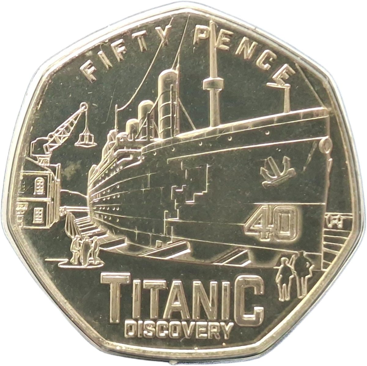 Guernsey 50 Pence - Charles III Titanic - The Construction reverse