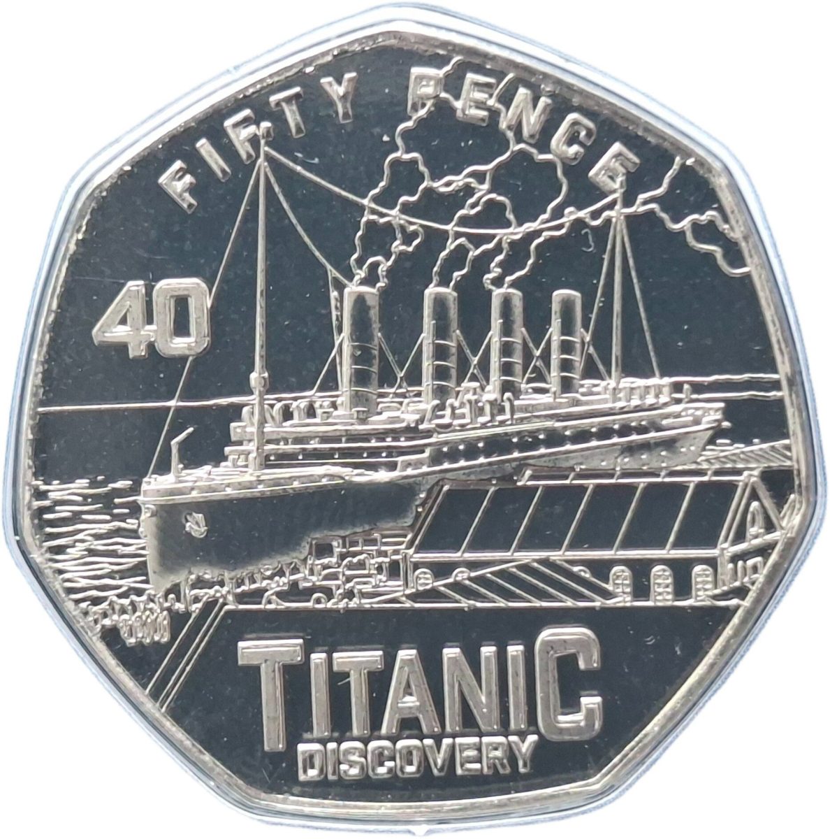 Guernsey 50 Pence - Charles III Titanic - The Departure reverse