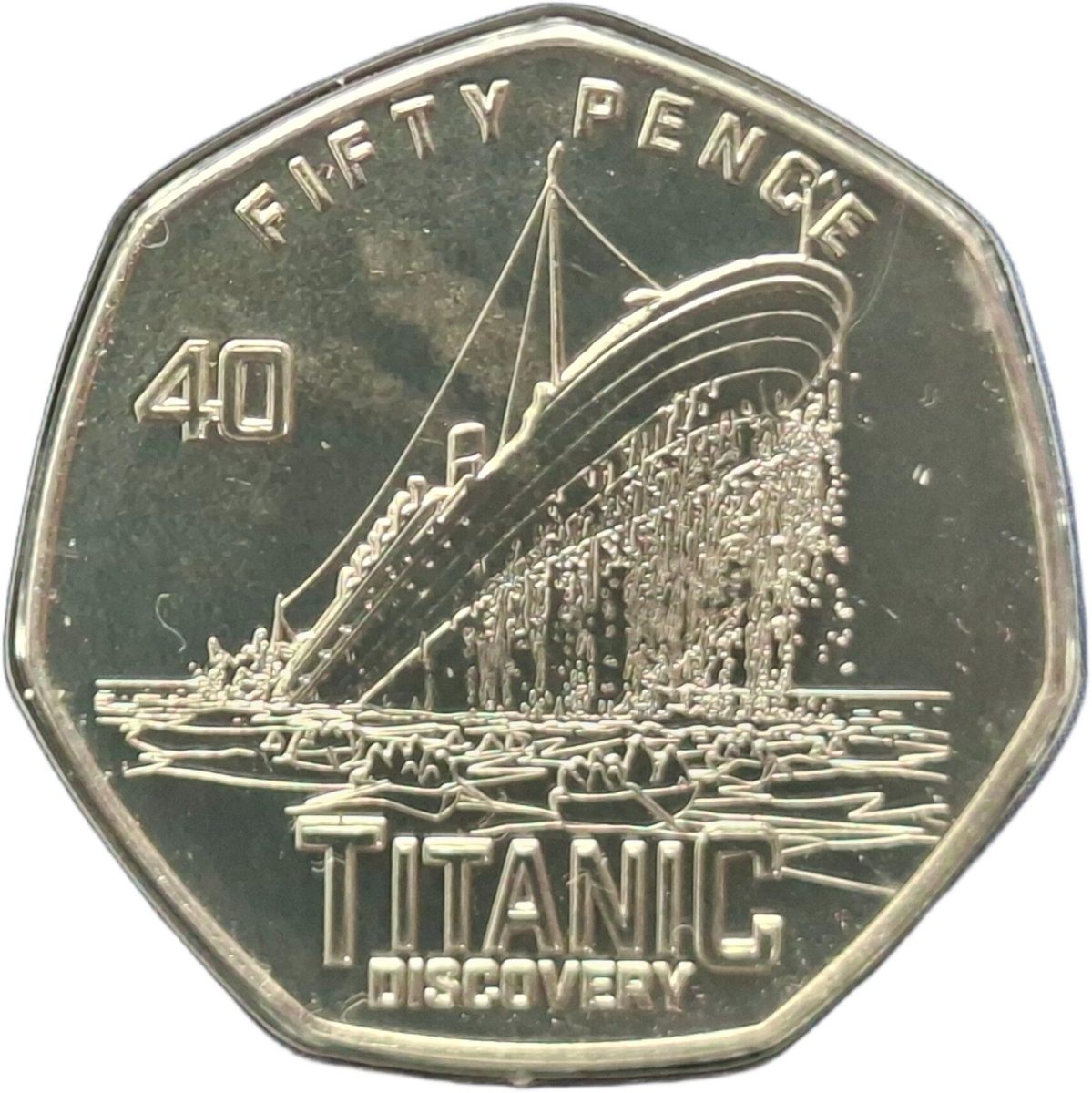 Guernsey 50 Pence - Charles III Titanic - The Final Moments reverse