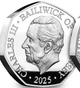 Guernsey 50 Pence - Charles III Titanic - The Journey; Silver 5oz. obverse