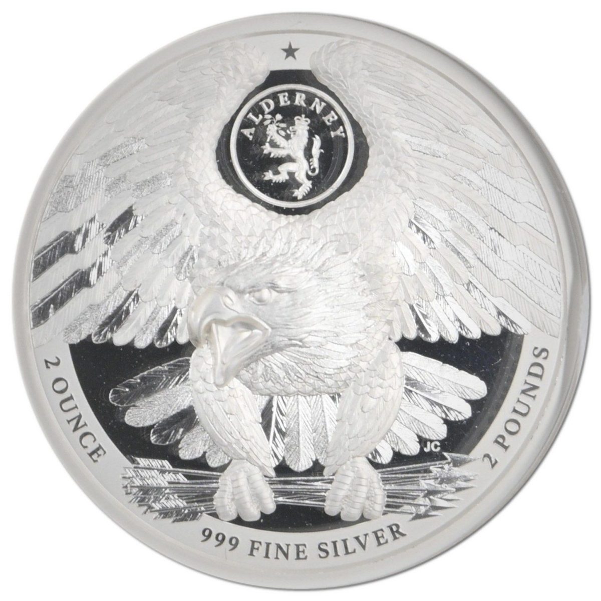 Alderney 2 Pounds - Bald Eagle and Liberty obverse