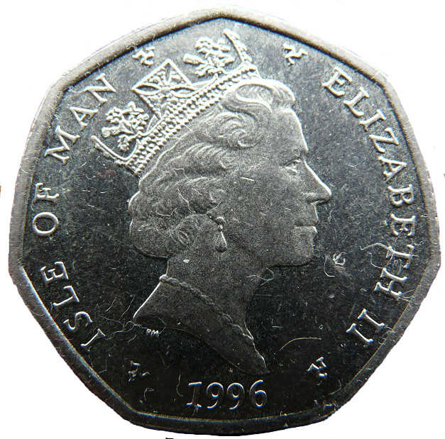 Isle of Man 50 Pence - Elizabeth II Tourist Trophy Motorcycle Races; larger size obverse