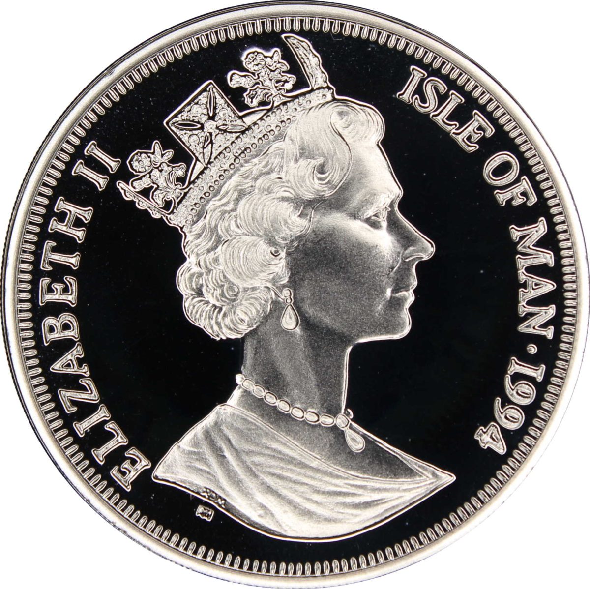 Isle of Man 1 Crown - Elizabeth II D-Day - British Troops landing; Silver Proof obverse