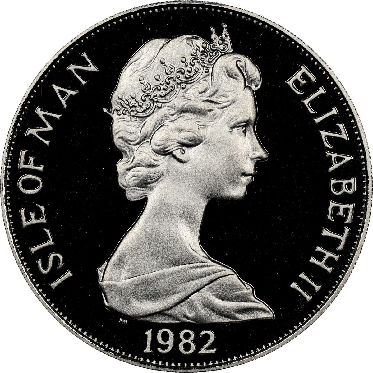 Isle of Man 1 Crown - Elizabeth II World Cup in Spain - 5 players; Platinium obverse