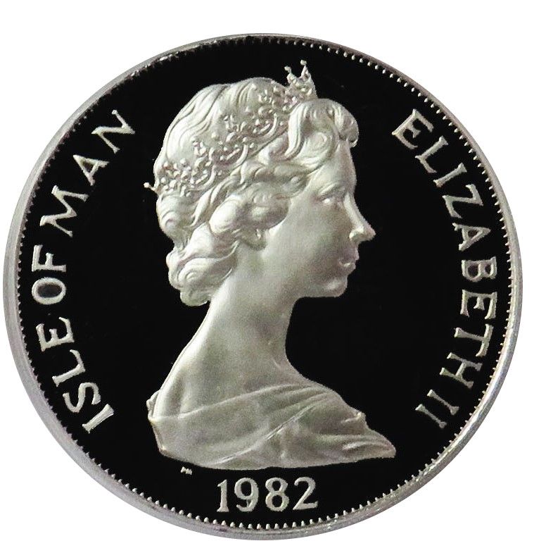 Isle of Man 1 Crown - Elizabeth II World Cup - 3 scenes; Platinum obverse