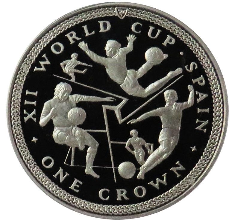 Isle of Man 1 Crown - Elizabeth II World Cup - 3 scenes; Platinum reverse