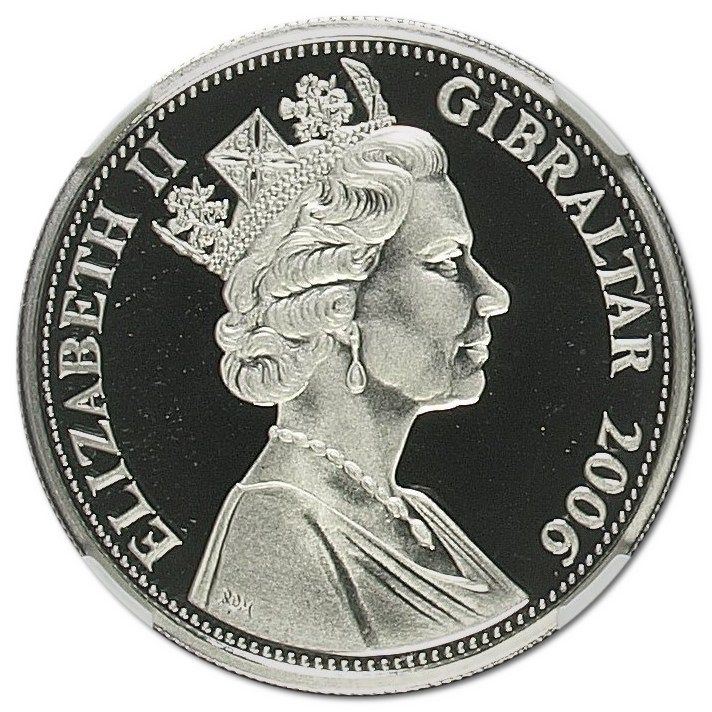 Gibraltar 5 Pounds - Elizabeth II 80 Glorious Years - Older Portrait; Platinum obverse