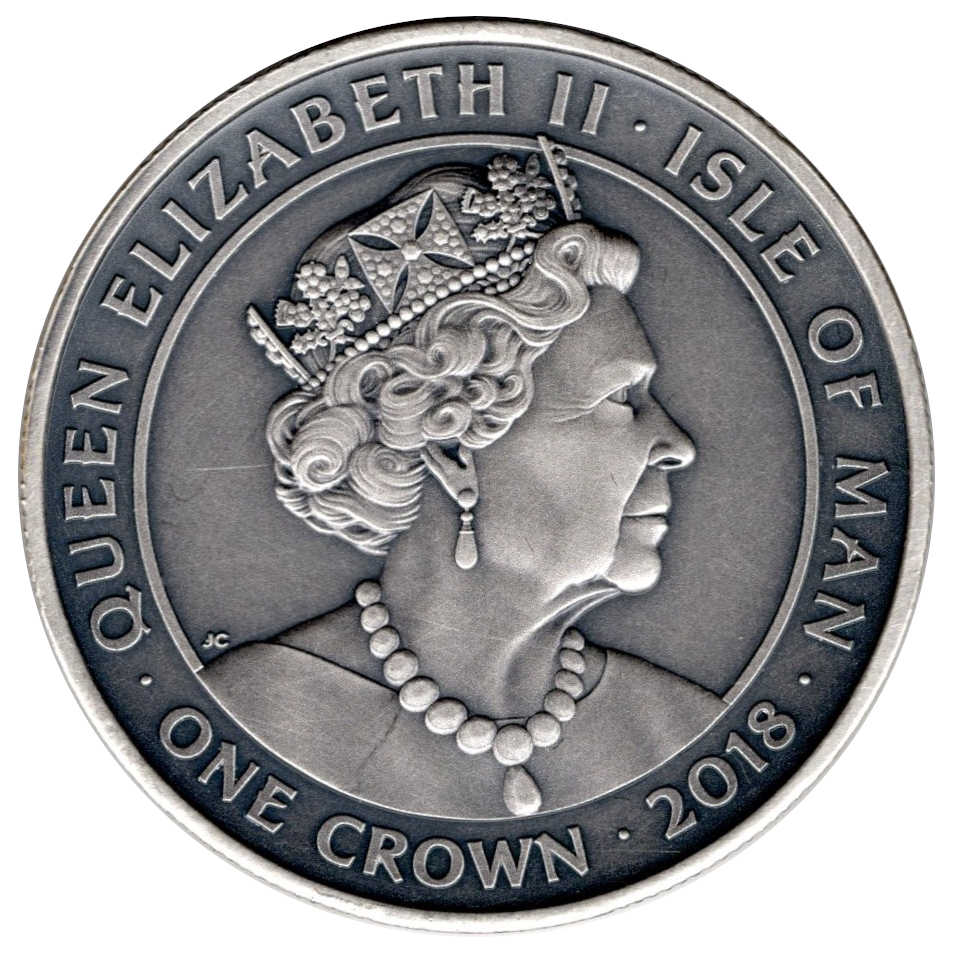Isle of Man 1 Crown - Elizabeth II Leif Erikson obverse