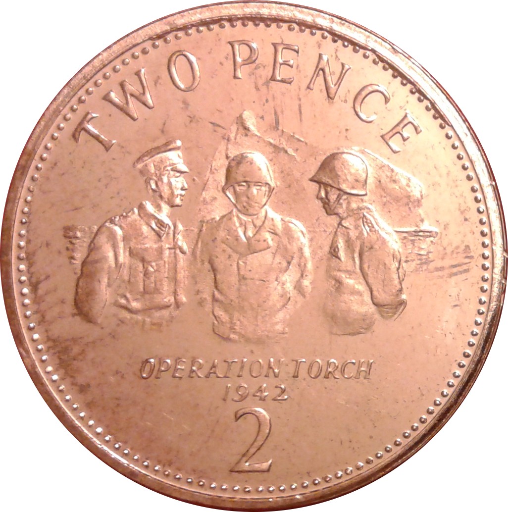 Gibraltar 2 Pence - Elizabeth II Operation Torch; smaller bust