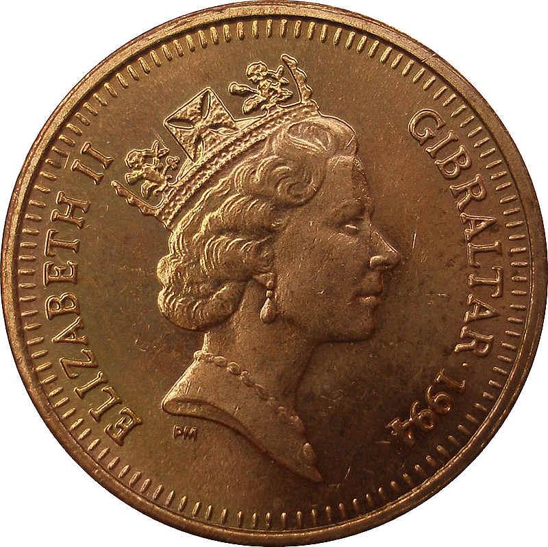 Gibraltar 1 Penny - Elizabeth II Barbary Partridge; non-magnetic obverse