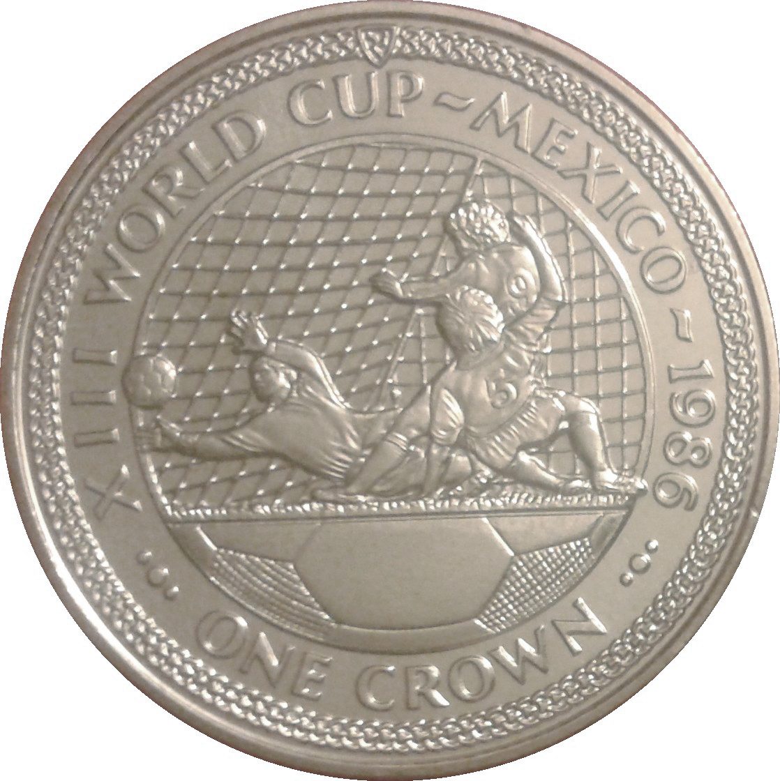 Isle of Man 1 Crown - Elizabeth II World Cup Mexico - Scoring from Close Range reverse