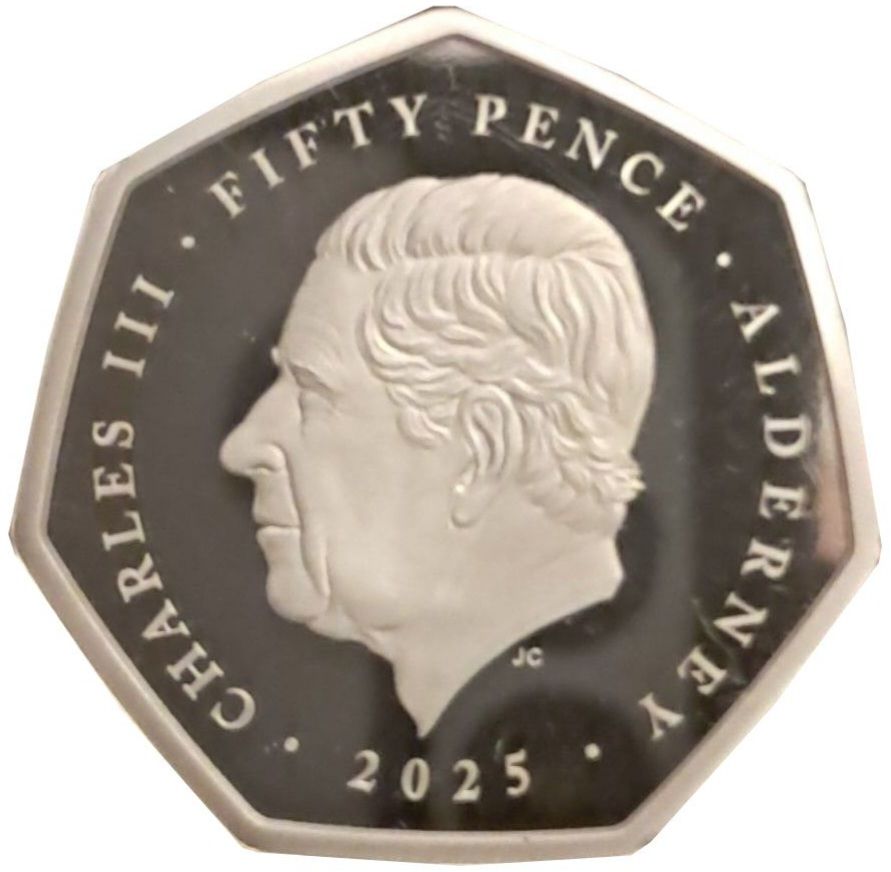 Alderney 50 Pence - Charles III Hawker Hurricane obverse