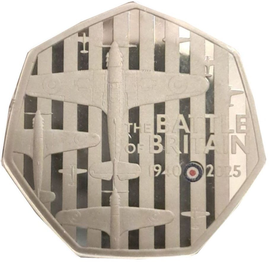 Alderney 50 Pence - Charles III Hawker Hurricane reverse