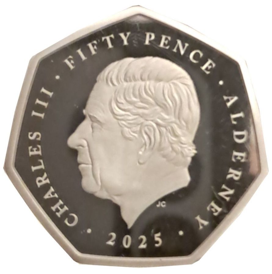 Alderney 50 Pence - Charles III Winston Churchill obverse
